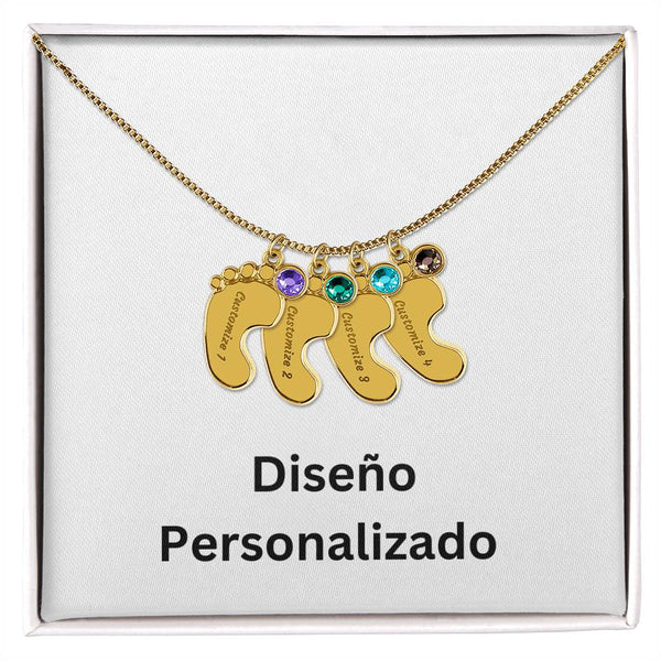 Collar de Piecitos de Bebé Personalizado con Piedra de Nacimiento - Diseño Personalizado