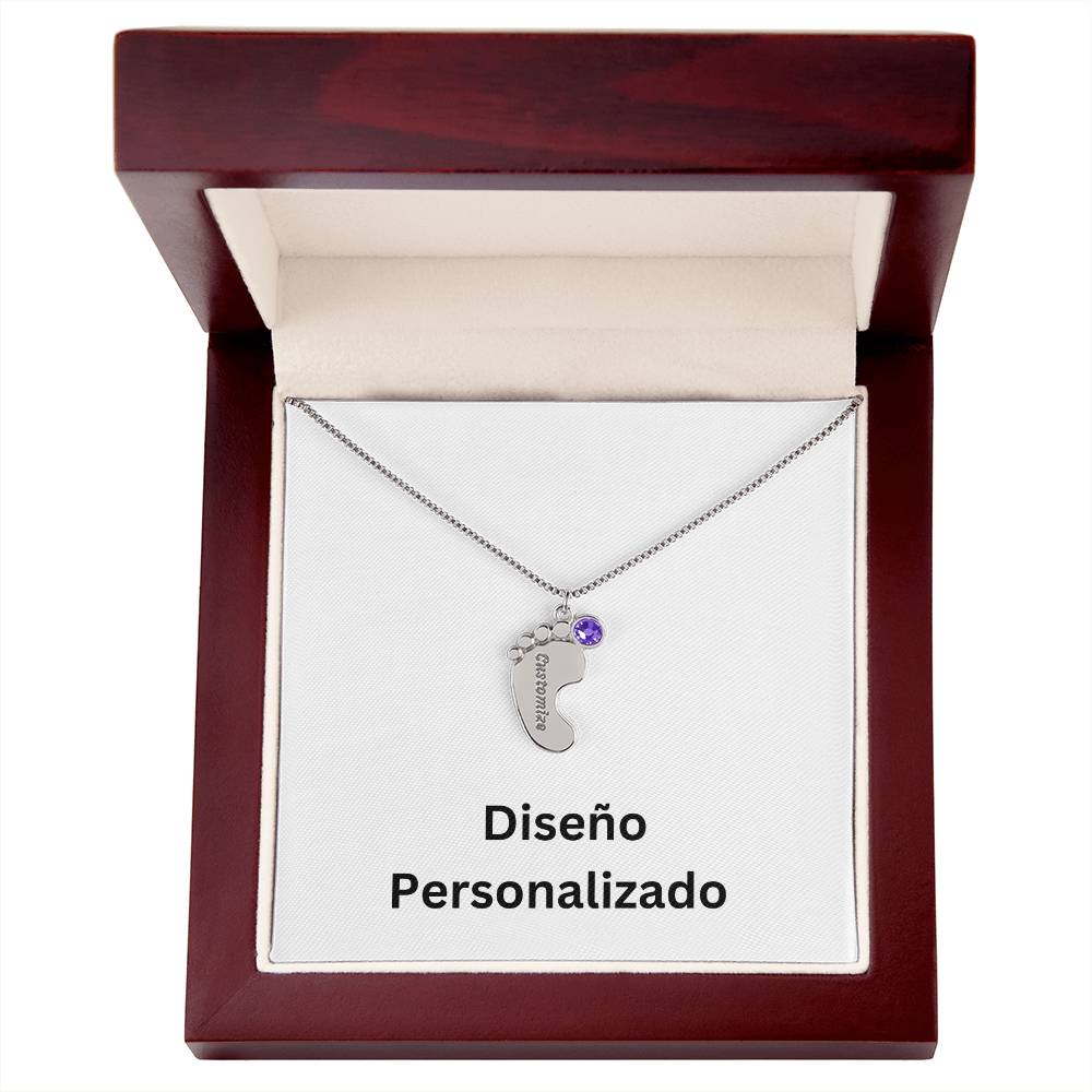 Collar de Piecitos de Bebé Personalizado con Piedra de Nacimiento - Diseño Personalizado