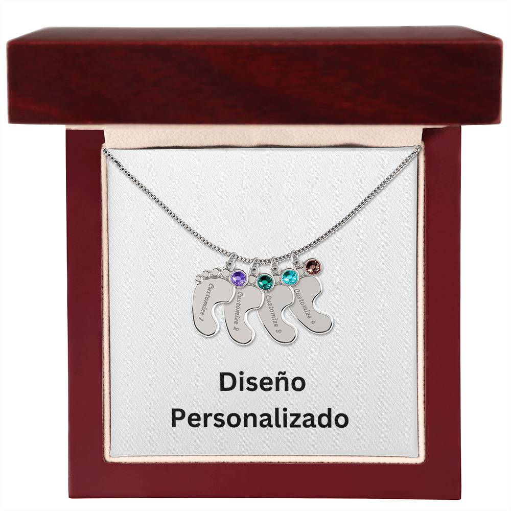 Collar de Piecitos de Bebé Personalizado con Piedra de Nacimiento - Diseño Personalizado