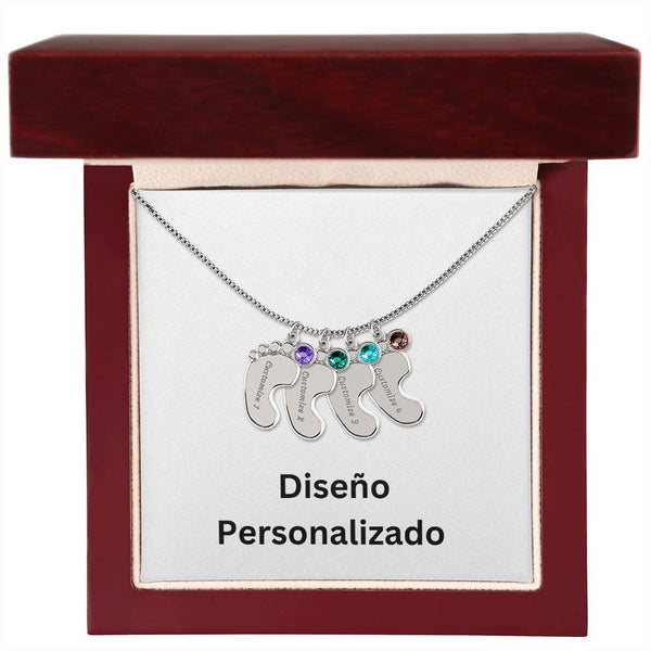 Collar de Piecitos de Bebé Personalizado con Piedra de Nacimiento - Diseño Personalizado