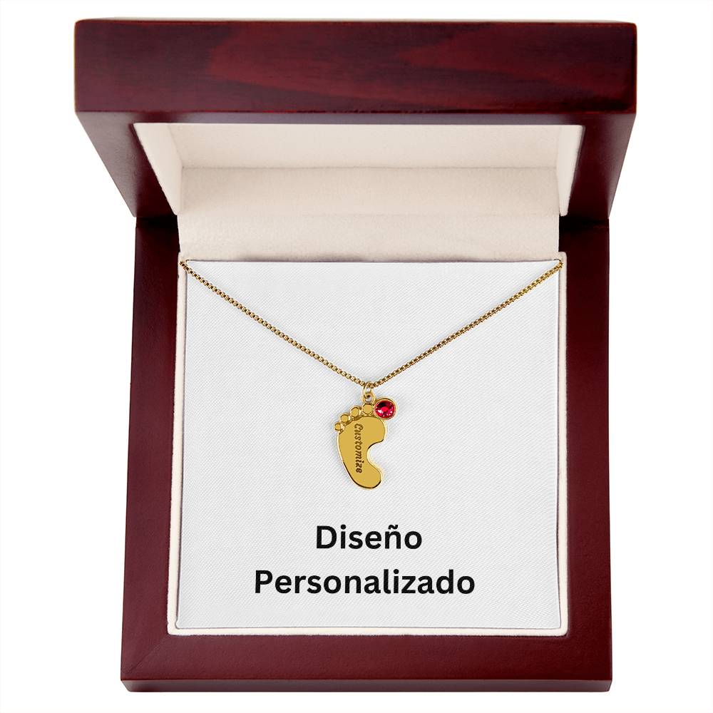 Collar de Piecitos de Bebé Personalizado con Piedra de Nacimiento - Diseño Personalizado