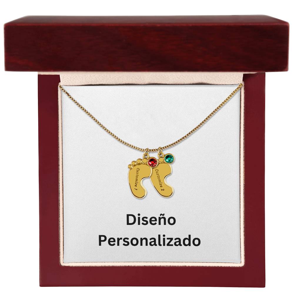 Collar de Piecitos de Bebé Personalizado con Piedra de Nacimiento - Diseño Personalizado