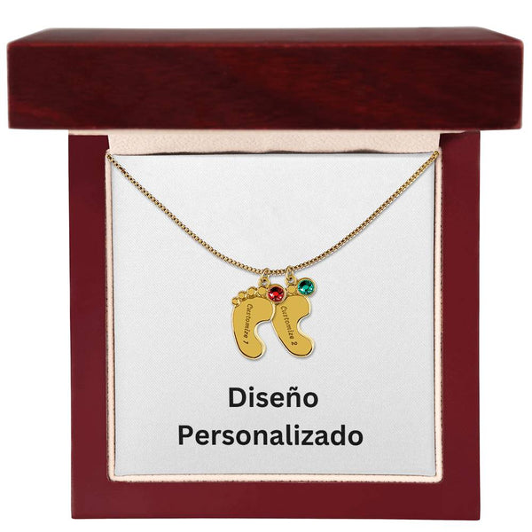 Collar de Piecitos de Bebé Personalizado con Piedra de Nacimiento - Diseño Personalizado