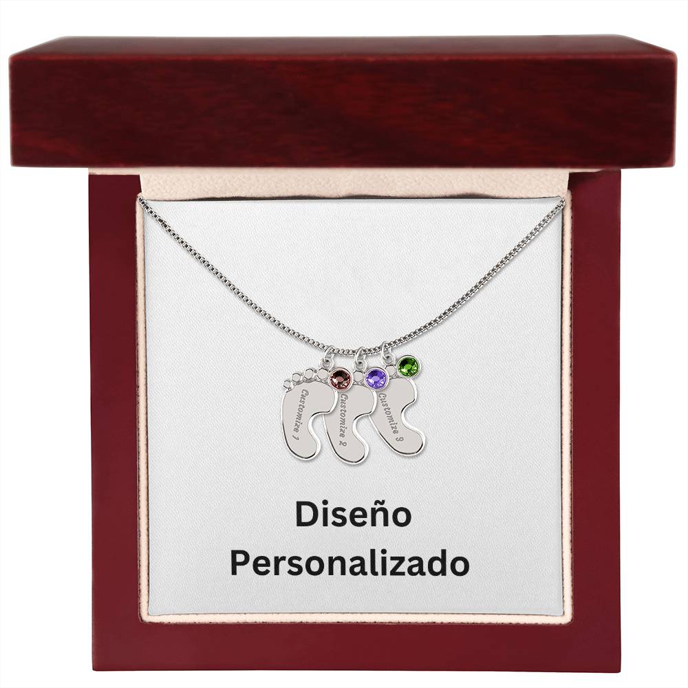 Collar de Piecitos de Bebé Personalizado con Piedra de Nacimiento - Diseño Personalizado