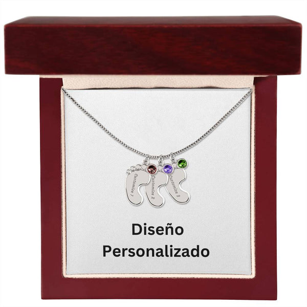 Collar de Piecitos de Bebé Personalizado con Piedra de Nacimiento - Diseño Personalizado