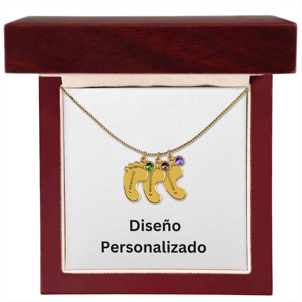 Collar de Piecitos de Bebé Personalizado con Piedra de Nacimiento - Diseño Personalizado