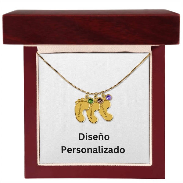 Collar de Piecitos de Bebé Personalizado con Piedra de Nacimiento - Diseño Personalizado