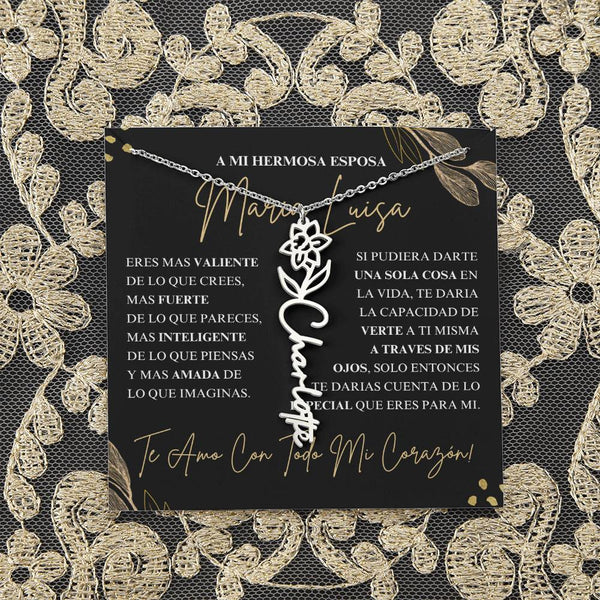 Regalo Para Novia/Esposa | Amor De Mi Vida | Collar con nombre de flor
