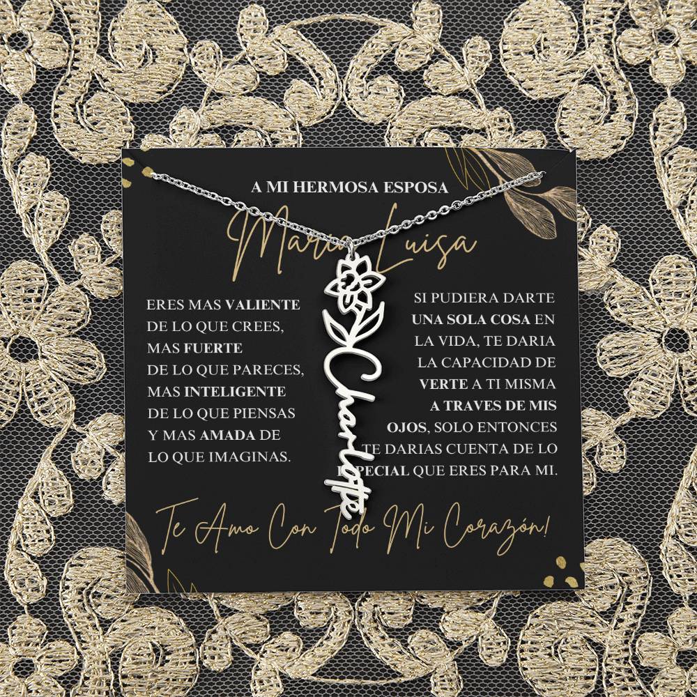Regalo Para Novia/Esposa | Amor De Mi Vida | Collar con nombre de flor
