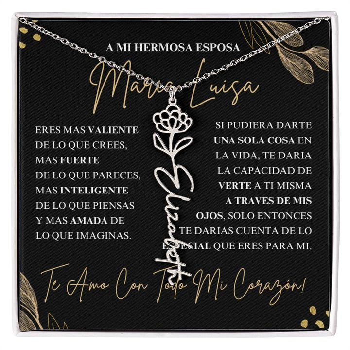 Regalo Para Novia/Esposa | Amor De Mi Vida | Collar con nombre de flor