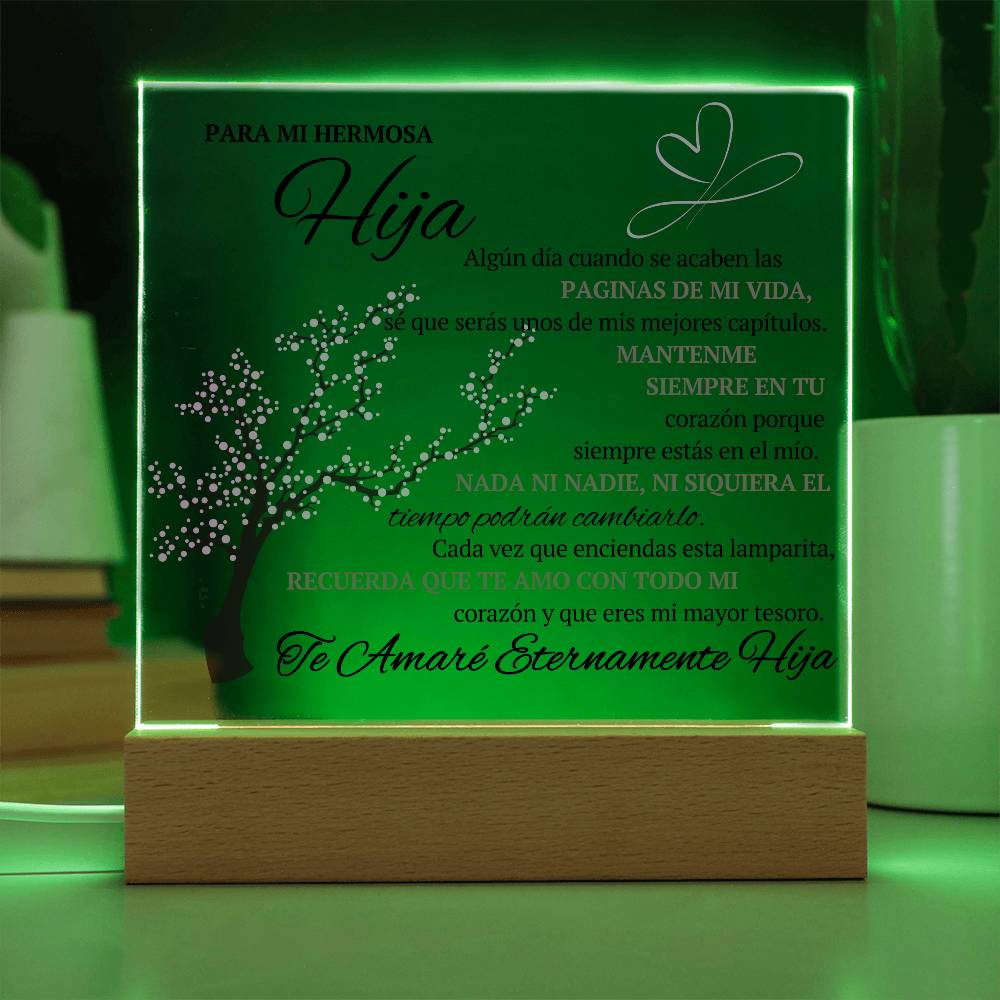 Regalo para hija | Para Mi Hermosa Hija | Placa de Acrílico Cuadrada
