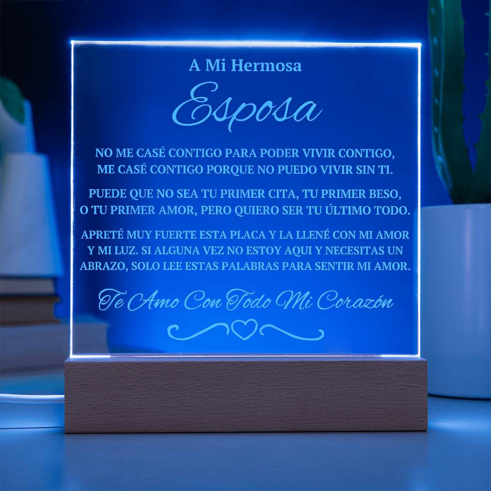 Regalo Para Esposa | A Mi Hermosa | Placa de Acrílico Grabada