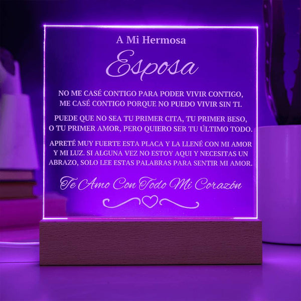 Regalo Para Esposa | A Mi Hermosa | Placa de Acrílico Grabada