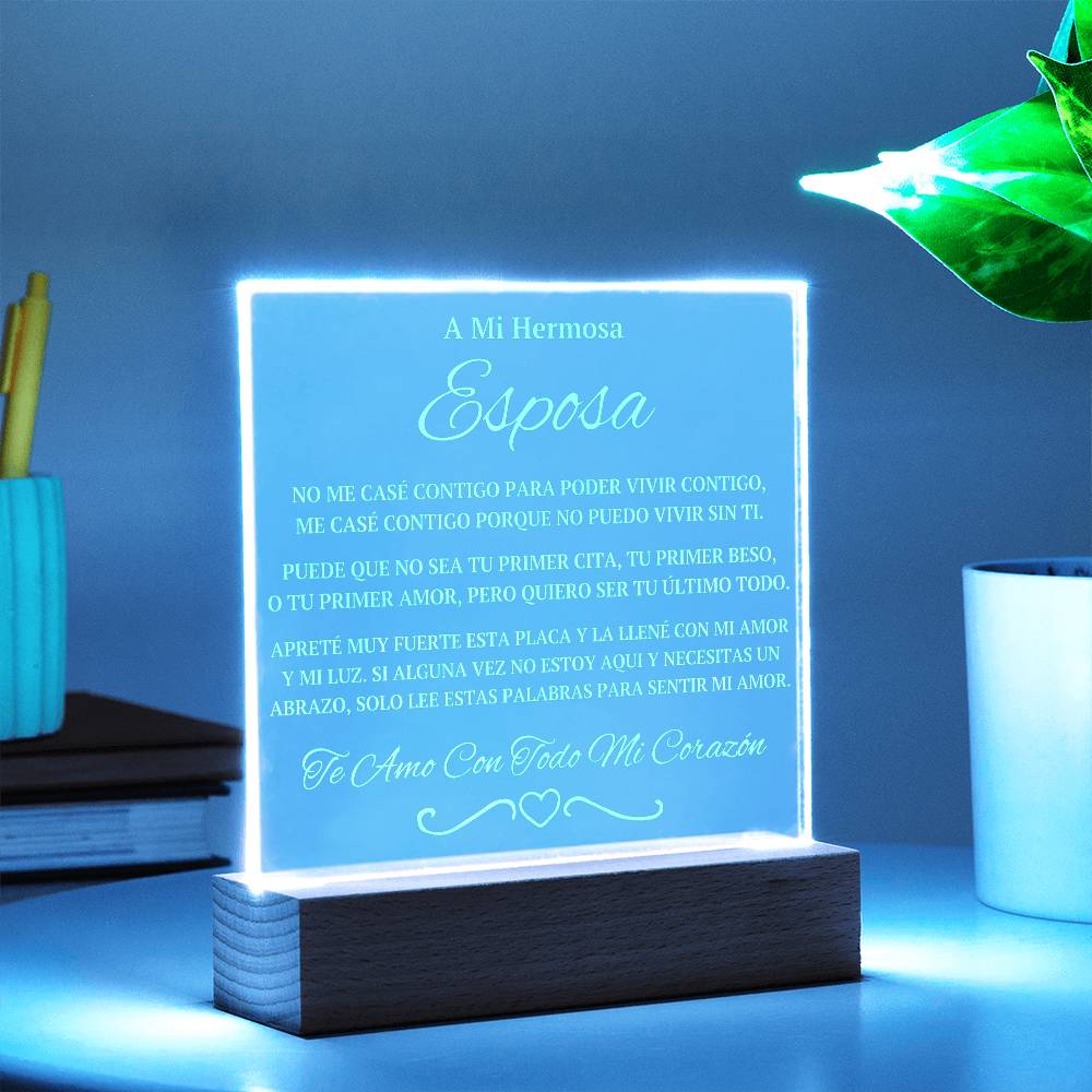Regalo Para Esposa | A Mi Hermosa | Placa de Acrílico Grabada