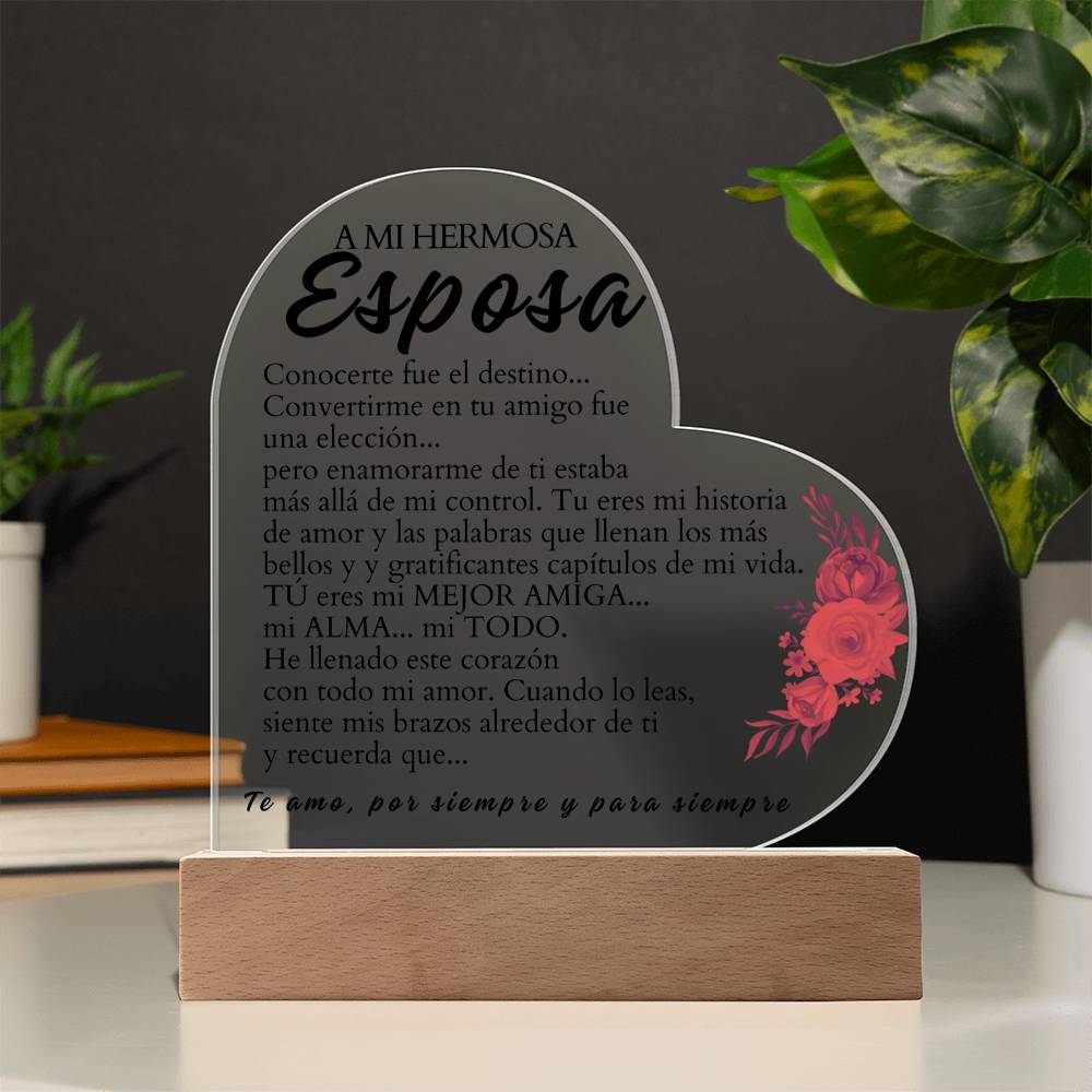 Regalo Para Novia/Esposa | Te Amo | Placa de Acrílico con Corazón Impreso
