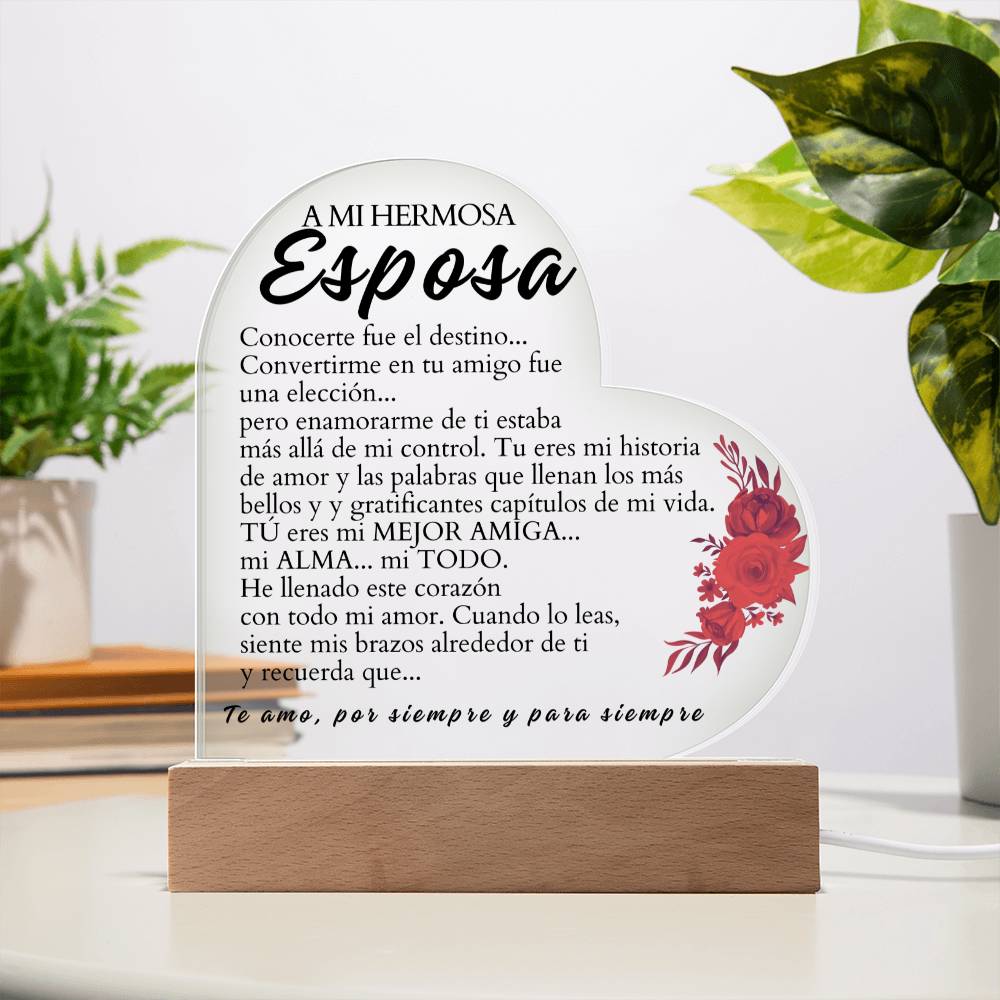 Regalo Para Novia/Esposa | Te Amo | Placa de Acrílico con Corazón Impreso