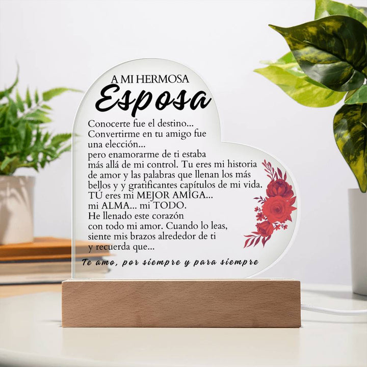 Regalo Para Novia/Esposa | Te Amo | Placa de Acrílico con Corazón Impreso