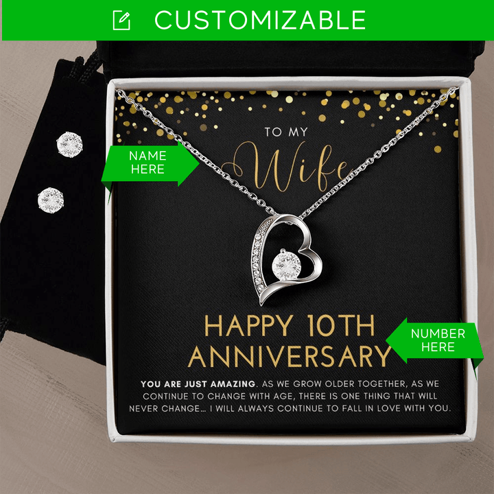 To My Wife - Happy Anniversary (Customizable) - Forever Love Necklace &amp; Earring Set - 178FLES