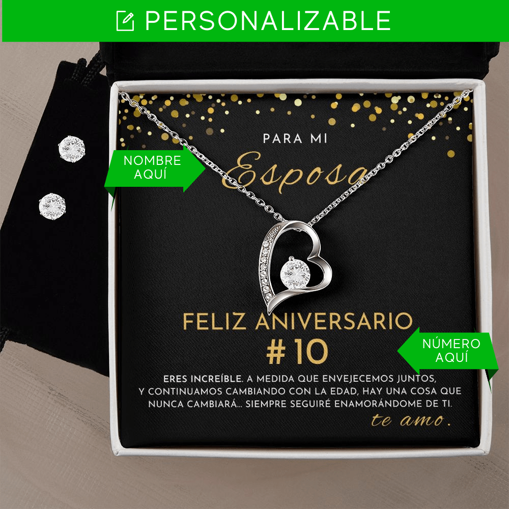 Regalo Para Esposa | Para Mi Esposa Aniversario  | Collar Amor para siempre y Aretes de Zirconia