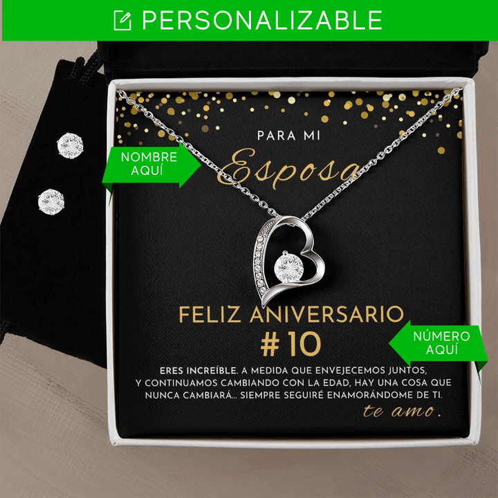 Regalo Para Esposa | Para Mi Esposa Aniversario  | Collar Amor para siempre y Aretes de Zirconia