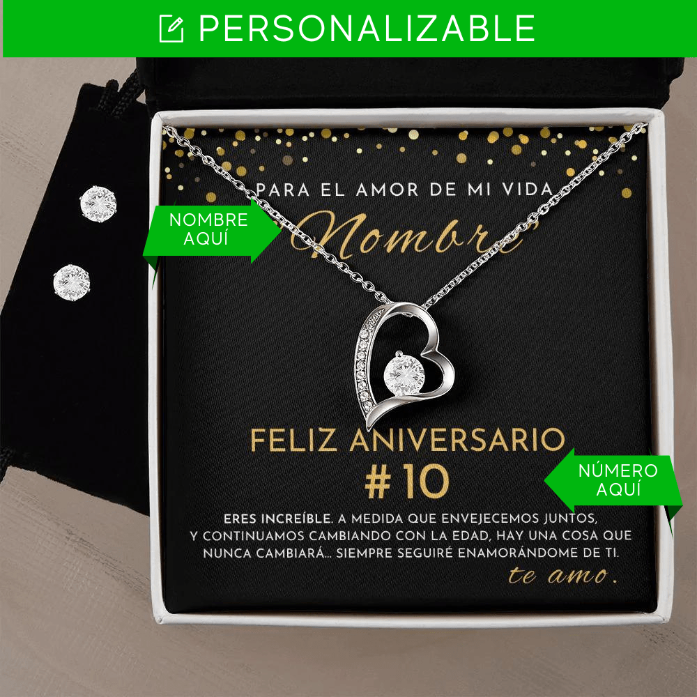 Regalo Para Novia/Esposa | Aniversario  | Collar Amor para siempre y Aretes de Zirconia Cúbica
