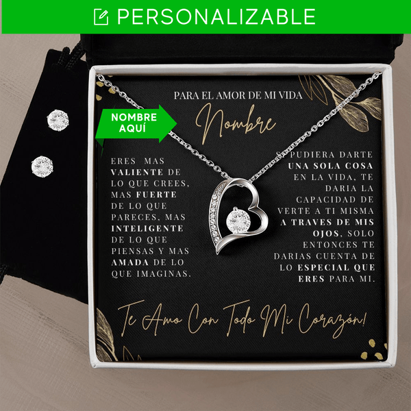 Regalo Para Novia/Esposa | una sola cosa | Collar Amor para siempre y Aretes de Zirconia Cúbica