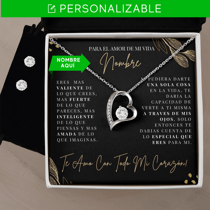Regalo Para Novia/Esposa | una sola cosa | Collar Amor para siempre y Aretes de Zirconia Cúbica