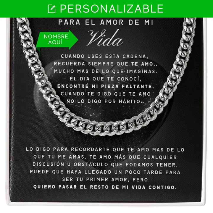 Regalo Para Novio/Esposo | Para El Amor De Mi Vida | Cadena de eslabones cubanos