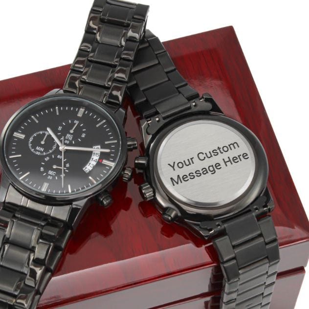 Regalo Para Papá | Mi Corazón | Reloj Cronógrafo Negro Grabado Personalizable