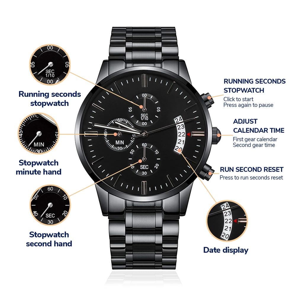 Regalo Para Papá | Mi Corazón | Reloj Cronógrafo Negro Grabado Personalizable
