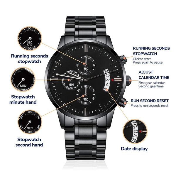 Regalo Para Papá | Mi Corazón | Reloj Cronógrafo Negro Grabado Personalizable