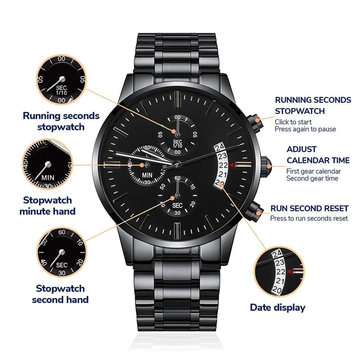Regalo Para Papá | Mi Corazón | Reloj Cronógrafo Negro Grabado Personalizable