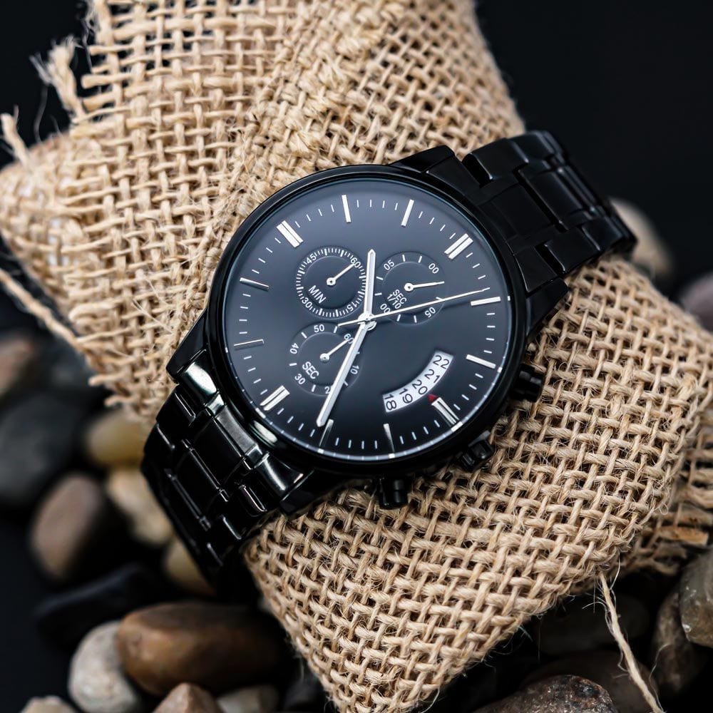 Regalo Para Papá | Mi Corazón | Reloj Cronógrafo Negro Grabado Personalizable
