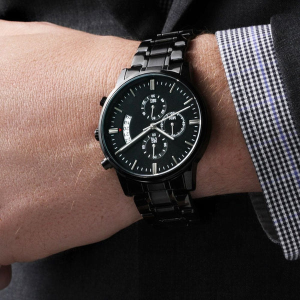 Regalo Para Papá | Mi Corazón | Reloj Cronógrafo Negro Grabado Personalizable