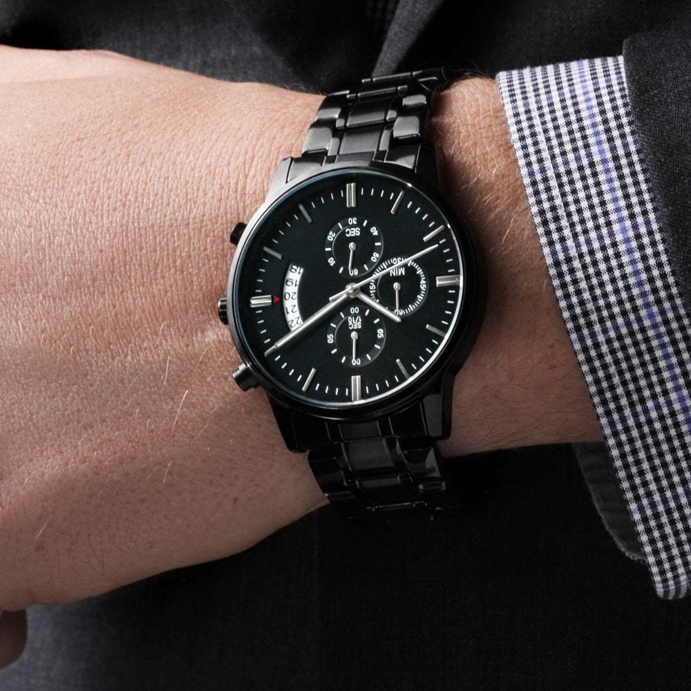 Regalo Para Papá | Mi Corazón | Reloj Cronógrafo Negro Grabado Personalizable
