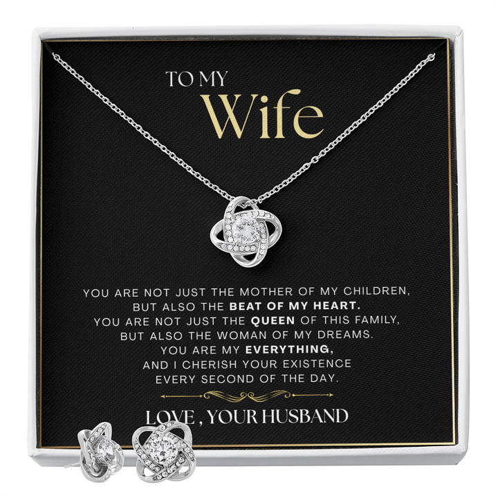 To My Wife - The Beat Of My Heart - Love Knot Necklace &amp; Earring SET