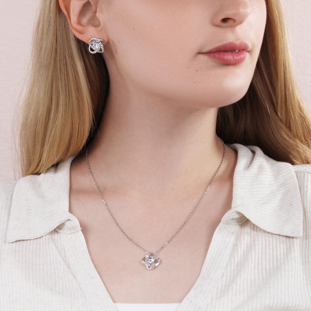 To My Wife - The Beat Of My Heart - Love Knot Necklace &amp; Earring SET