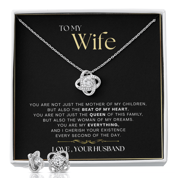 To My Wife - The Beat Of My Heart - Love Knot Necklace &amp; Earring SET
