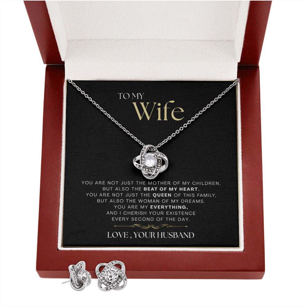 To My Wife - The Beat Of My Heart - Love Knot Necklace & Earring SET