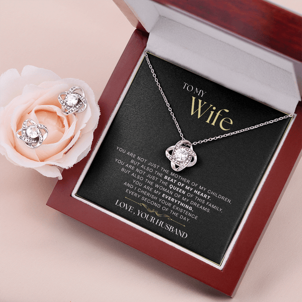 To My Wife - The Beat Of My Heart - Love Knot Necklace & Earring SET