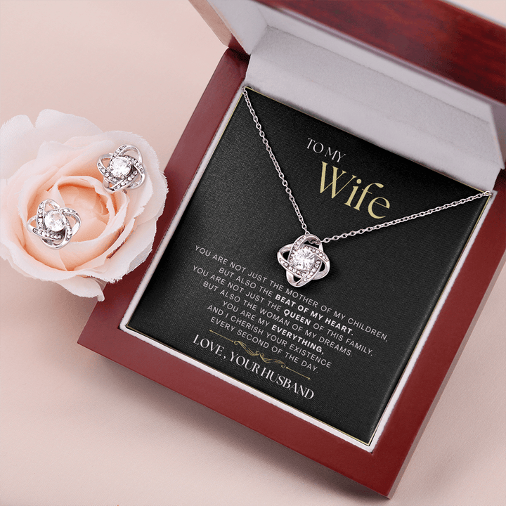 To My Wife - The Beat Of My Heart - Love Knot Necklace &amp; Earring SET