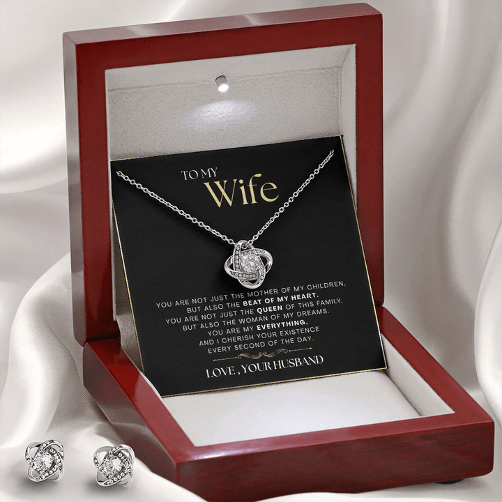 To My Wife - The Beat Of My Heart - Love Knot Necklace &amp; Earring SET