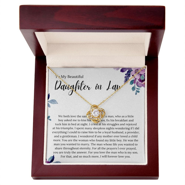 To My Beautiful Daughter In Law - We Both Love The Same Man - Love Knot Necklace
