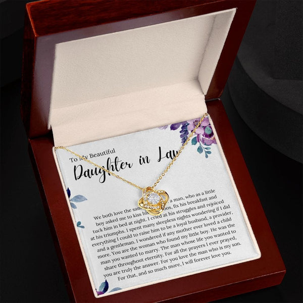 To My Beautiful Daughter In Law - We Both Love The Same Man - Love Knot Necklace
