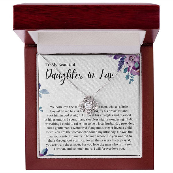To My Beautiful Daughter In Law - We Both Love The Same Man - Love Knot Necklace