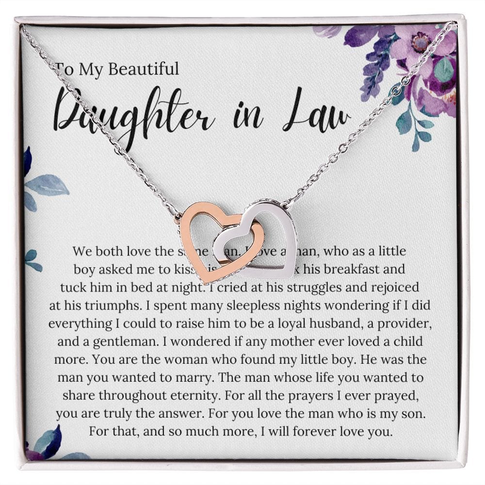 To My Beautiful Daughter In Law - We Both Love The Same Man - Interlocking Hearts Necklace