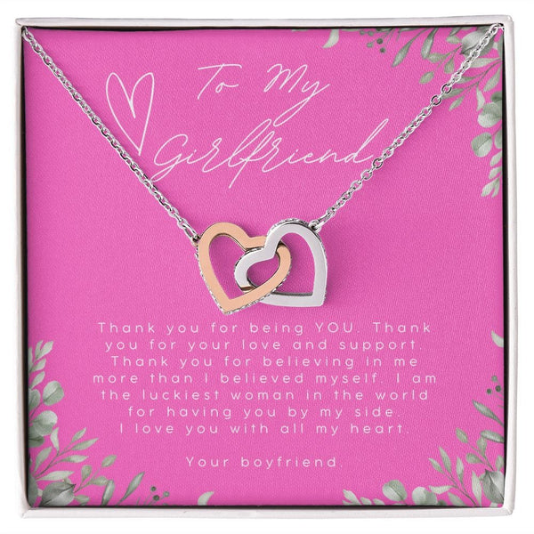 To My Girlfriend - Thank You For Being You - Interlocking Hearts Necklace