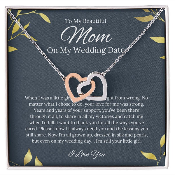 To My Beautiful Mom - On My Wedding Date - Interlocking Hearts Necklace