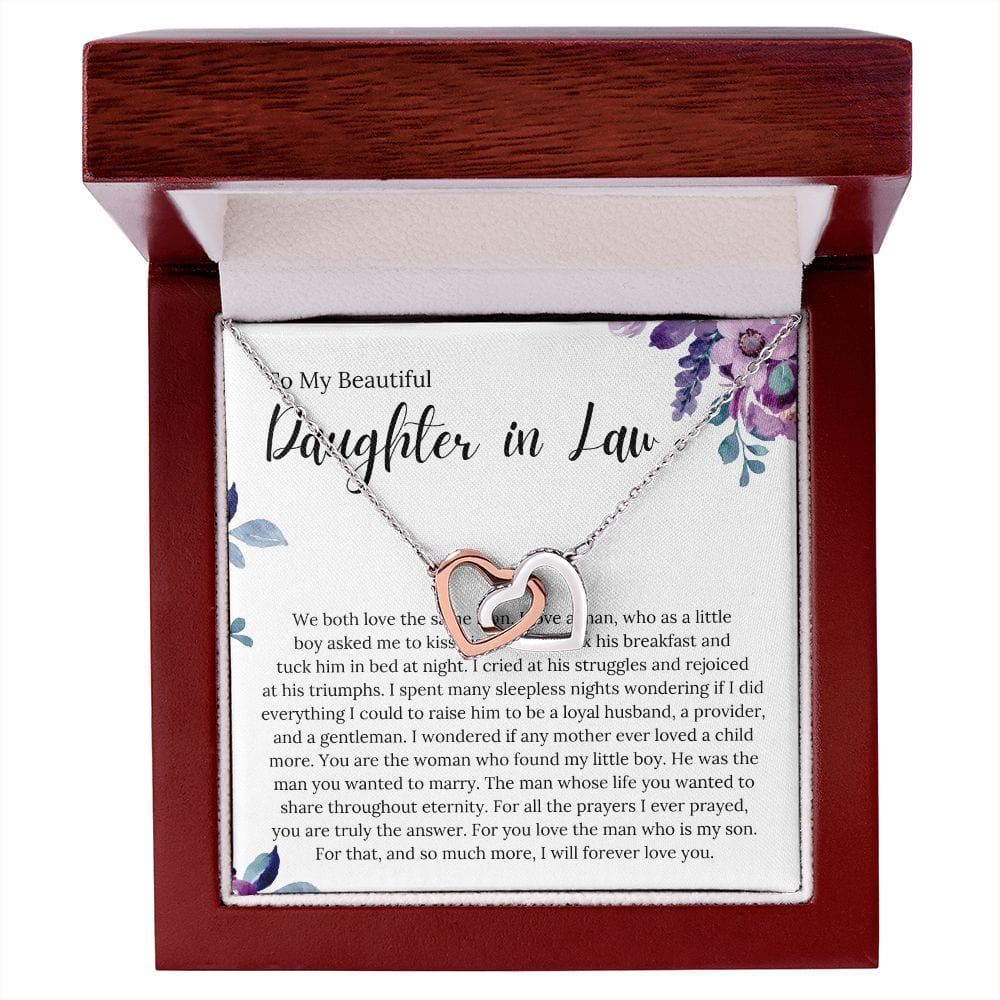 To My Beautiful Daughter In Law - We Both Love The Same Man - Interlocking Hearts Necklace