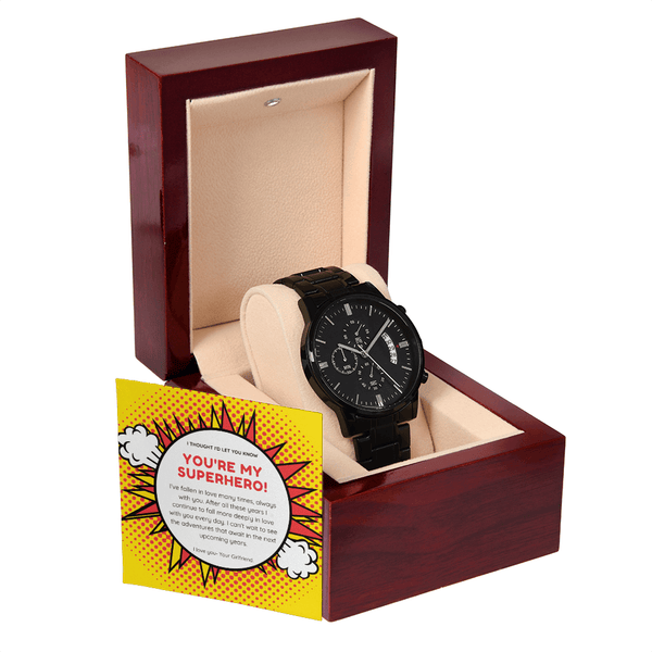 To My Boyfriend - You Are My Superhero - Black Chronograph Watch